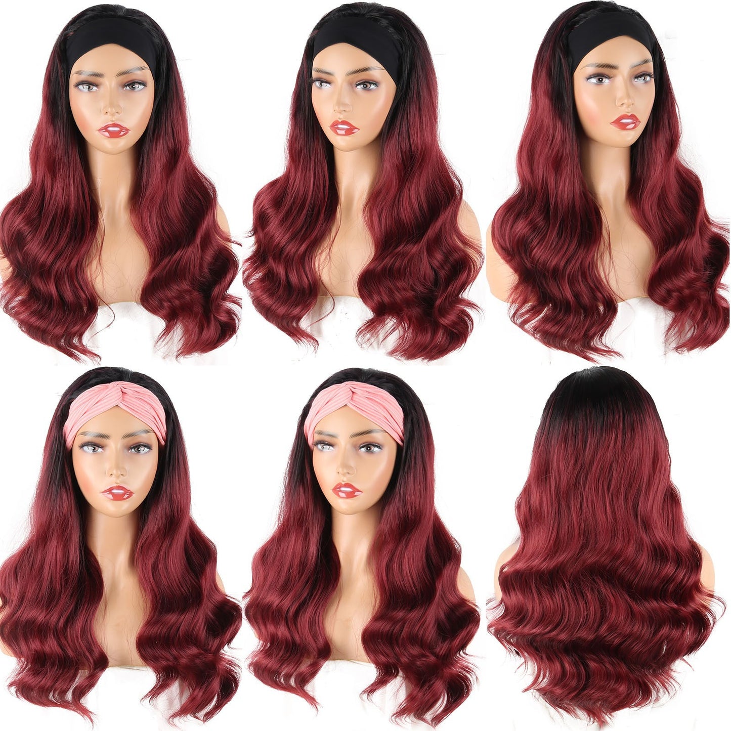 European and American Style Women's Long Curly Hair Wig with Ice Silk Headband High Temperature Wire Manufacturer In Stock body wigs
