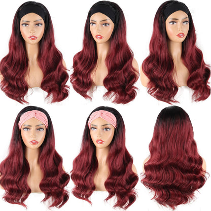 European and American Style Women's Long Curly Hair Wig with Ice Silk Headband High Temperature Wire Manufacturer In Stock body wigs