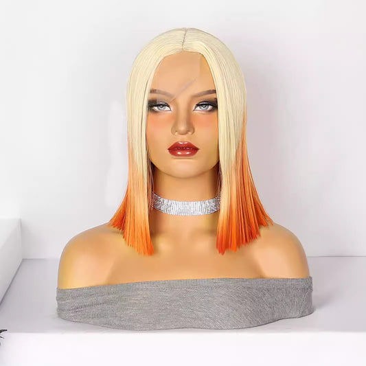 Lace Wig Headgear for Women Bobhaircut Gradient Color Short Straight Hair Synthetic Wigs European and American New