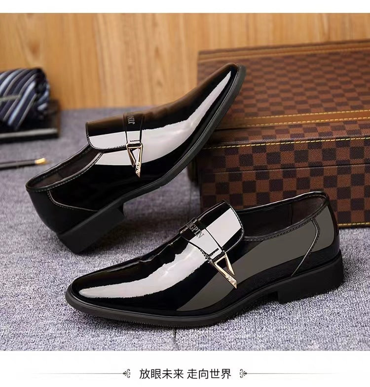 Wholesale Business Formal Shiny Casual Men's Youth Versatile Black Waterproof Men's Leather Shoes Shiny Leather Large Size Men's Shoes