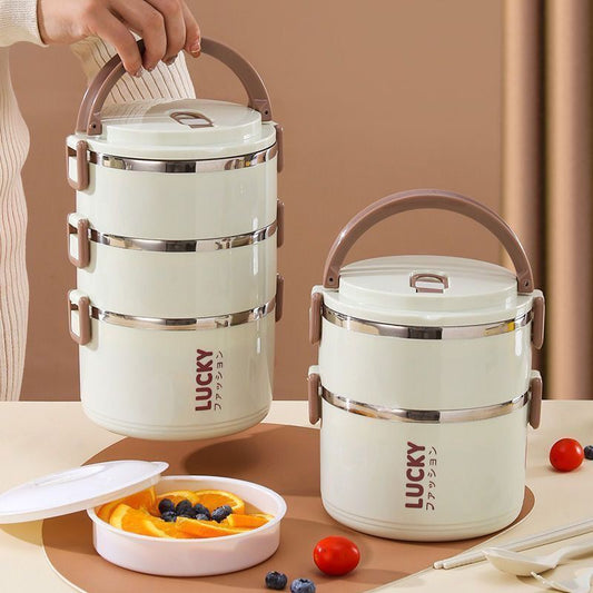 Large-capacity double-layer stainless steel insulated lunch box for office workers and students portable sealed lunch box