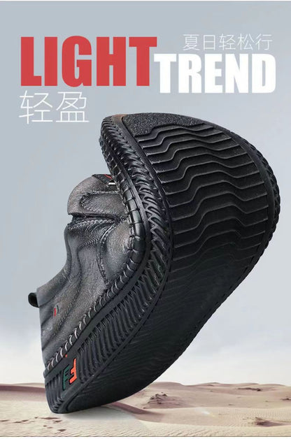 2025 Spring and Summer New Middle-aged Men's Non-slip Wear-resistant Work Shoes Breathable Lightweight plaid Business Casual Leather Shoes