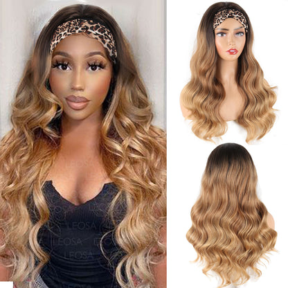 European and American Style Women's Long Curly Hair Wig with Ice Silk Headband High Temperature Wire Manufacturer In Stock body wigs