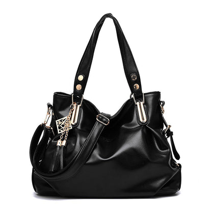 New Large Capacity Middle-aged Handbag Fashion Soft Leather Tassel Shoulder Bag Casual Crossbody Bag One Piece Dropshipping