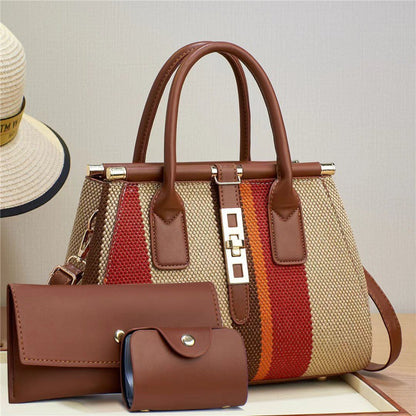 Women's Winter New Fashion Trendy Three-Piece Set Mother-Daughter Bag Large Capacity Color Block Crossbody Handbag Shoulder Bag