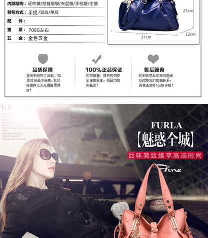 New Large Capacity Middle-aged Handbag Fashion Soft Leather Tassel Shoulder Bag Casual Crossbody Bag One Piece Dropshipping