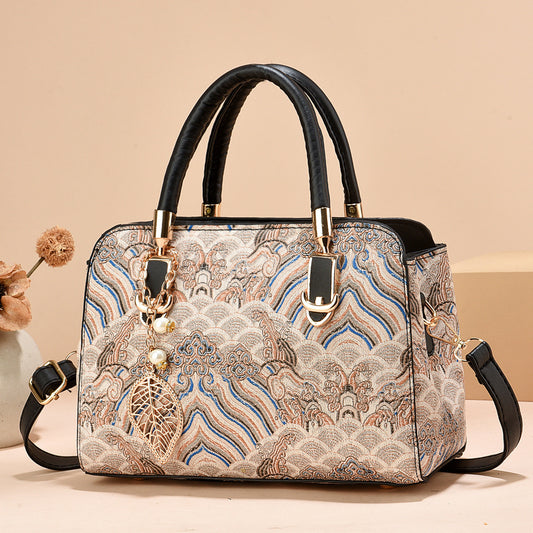 Women's Summer New Chinese Style Fashion Handbag Printed Single Shoulder Crossbody Large Capacity Mom Bag