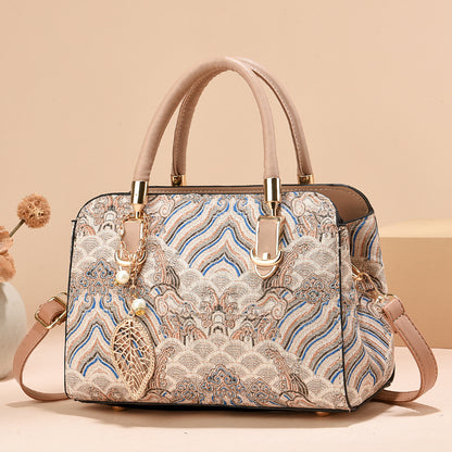 Women's Summer New Chinese Style Fashion Handbag Printed Single Shoulder Crossbody Large Capacity Mom Bag