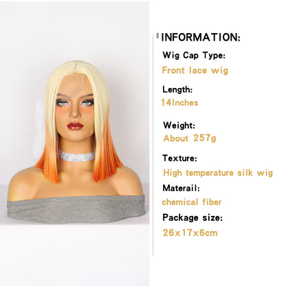Lace Wig Headgear for Women Bobhaircut Gradient Color Short Straight Hair Synthetic Wigs European and American New