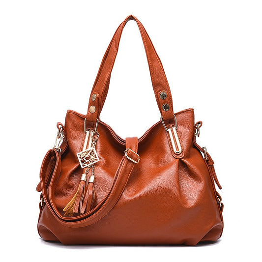New Large Capacity Middle-aged Handbag Fashion Soft Leather Tassel Shoulder Bag Casual Crossbody Bag One Piece Dropshipping