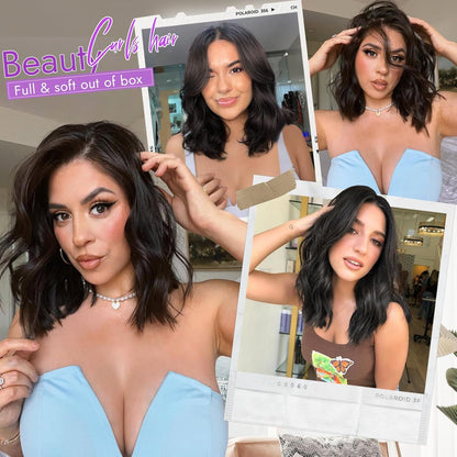 Amazon Hot-Selling Small Lace Synthetic Hair Wig Water Wave Short Curly Wig In Stock Direct Sale Wig