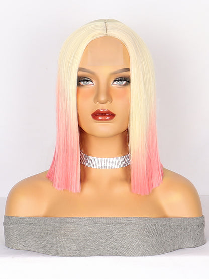 Lace Wig Headgear for Women Bobhaircut Gradient Color Short Straight Hair Synthetic Wigs European and American New