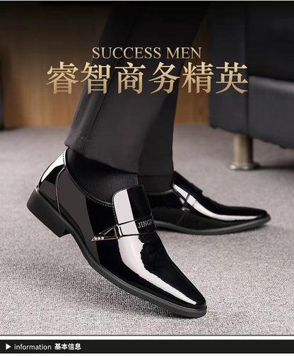 Wholesale Business Formal Shiny Casual Men's Youth Versatile Black Waterproof Men's Leather Shoes Shiny Leather Large Size Men's Shoes