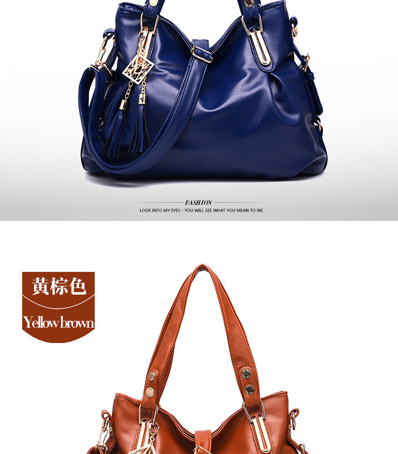 New Large Capacity Middle-aged Handbag Fashion Soft Leather Tassel Shoulder Bag Casual Crossbody Bag One Piece Dropshipping