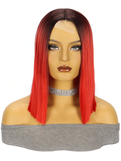 Lace Wig Headgear for Women Bobhaircut Gradient Color Short Straight Hair Synthetic Wigs European and American New