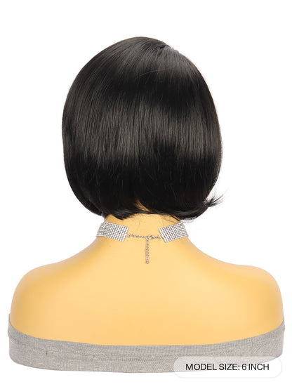 Wig European and American Fashion Wig Women's Small Lace Side Part Synthetic Hair Wig Black Short Straight Hair