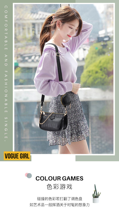 Crossbody Small Bag New Year Women's Korean Version Fresh Fashion Three-in-One Women's Bag Crossbody Shoulder Handbag