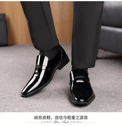 Wholesale Business Formal Shiny Casual Men's Youth Versatile Black Waterproof Men's Leather Shoes Shiny Leather Large Size Men's Shoes