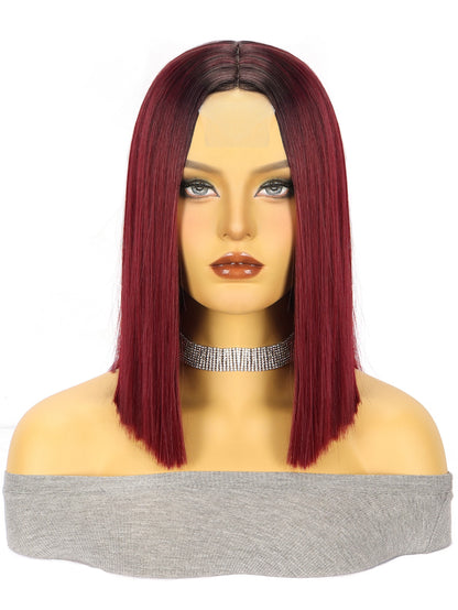 Lace Wig Headgear for Women Bobhaircut Gradient Color Short Straight Hair Synthetic Wigs European and American New