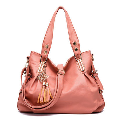 New Large Capacity Middle-aged Handbag Fashion Soft Leather Tassel Shoulder Bag Casual Crossbody Bag One Piece Dropshipping