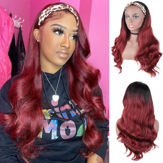 European and American Style Women's Long Curly Hair Wig with Ice Silk Headband High Temperature Wire Manufacturer In Stock body wigs