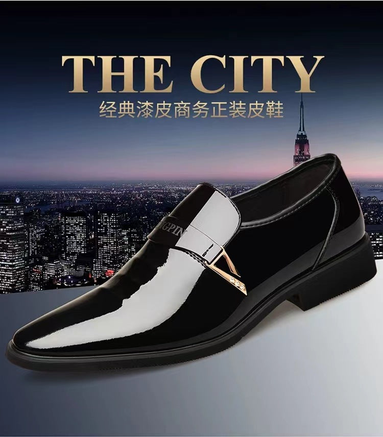 Wholesale Business Formal Shiny Casual Men's Youth Versatile Black Waterproof Men's Leather Shoes Shiny Leather Large Size Men's Shoes