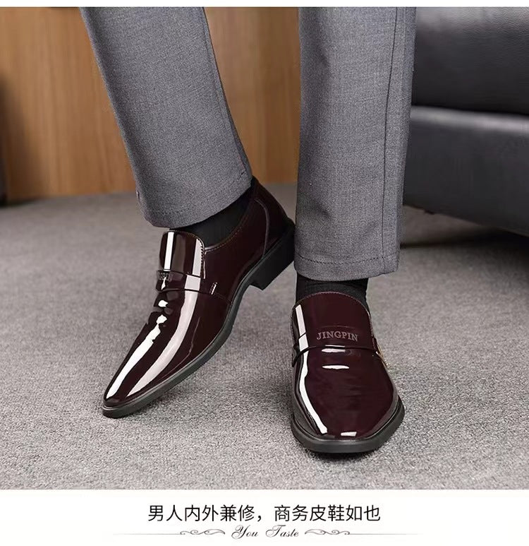 Wholesale Business Formal Shiny Casual Men's Youth Versatile Black Waterproof Men's Leather Shoes Shiny Leather Large Size Men's Shoes