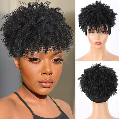 Amazon New Small Curly Hair Turban Wig Synthetic Wig with Bangs Fluffy Short Curly Hair Cap