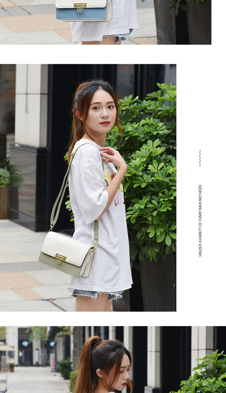 Winter New Simple Stylish Cute Women's Small Square Bag Fashion Color Block Texture Shoulder Bag Dropshipping